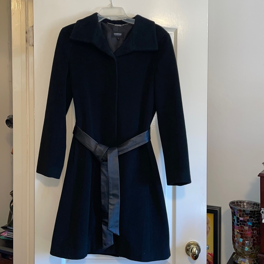 Ellen Tracy Long Black Belted Wool Wrap Coat. Women’s Size 2.